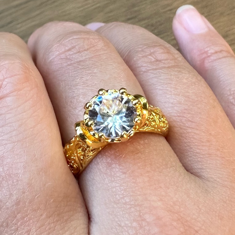 Vintage style Gold 18k plated Big Diamond Ring